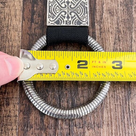 Beaded Metal Stretch Belt Hip Slung Embossed Boho Bohemian Size L/XL Silver Blk main image 5